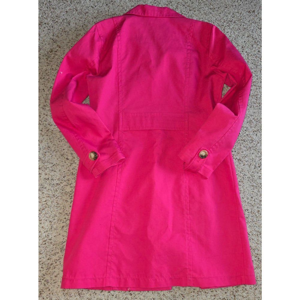 Vintage Y2K Old Navy Hot Pink Mid Length Single Breasted Trench Coat Medium EUC - Picture 8 of 8